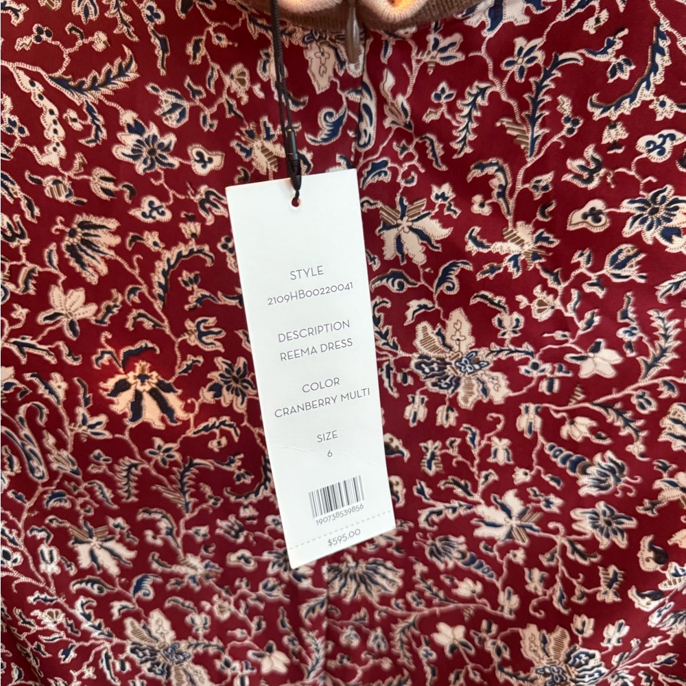 Veronica Beard Reema SZ 6 Women's Silk Vine Floral Midi Dress Cranberry NWT - Picture 2 of 4